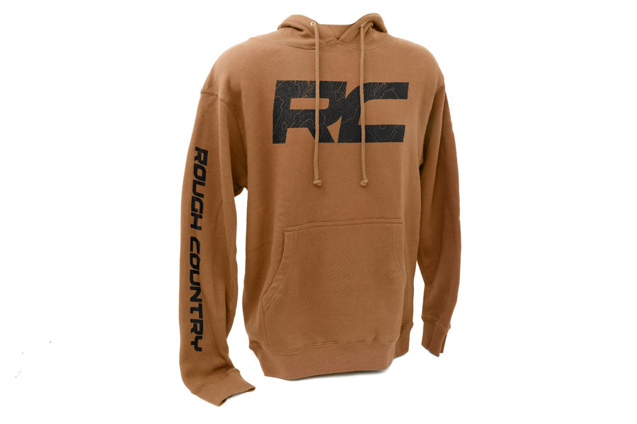 Sudadera con Capucha Rough Country | Playera RC Topográfica | Café Silla de Montar | 3XL