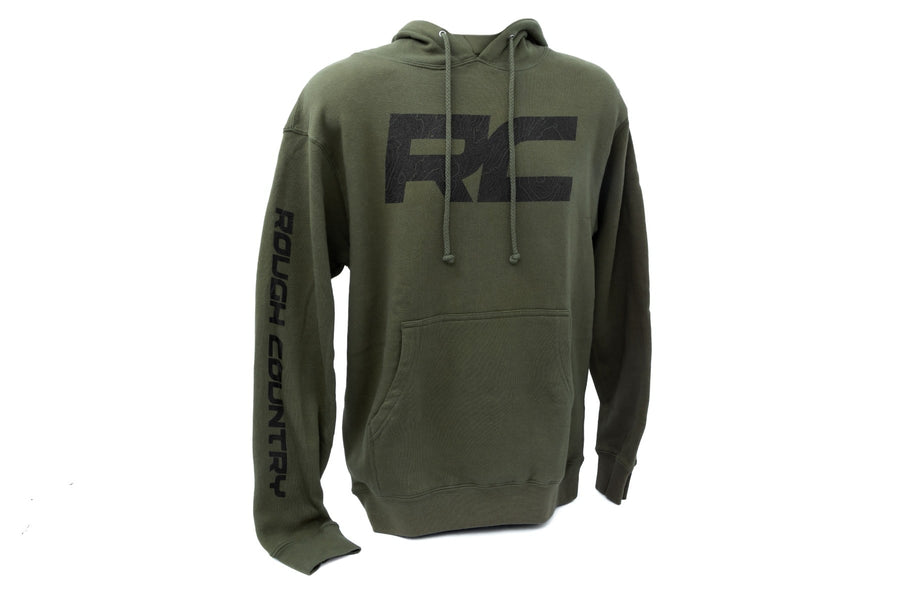 Sudadera con Capucha Rough Country | Playera RC Topográfica | Verde Militar | LG