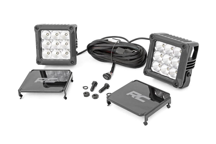 4 Inch LED Serie Cromado Faros Auxiliares | Cuadrado | Blanco DRL | Pair