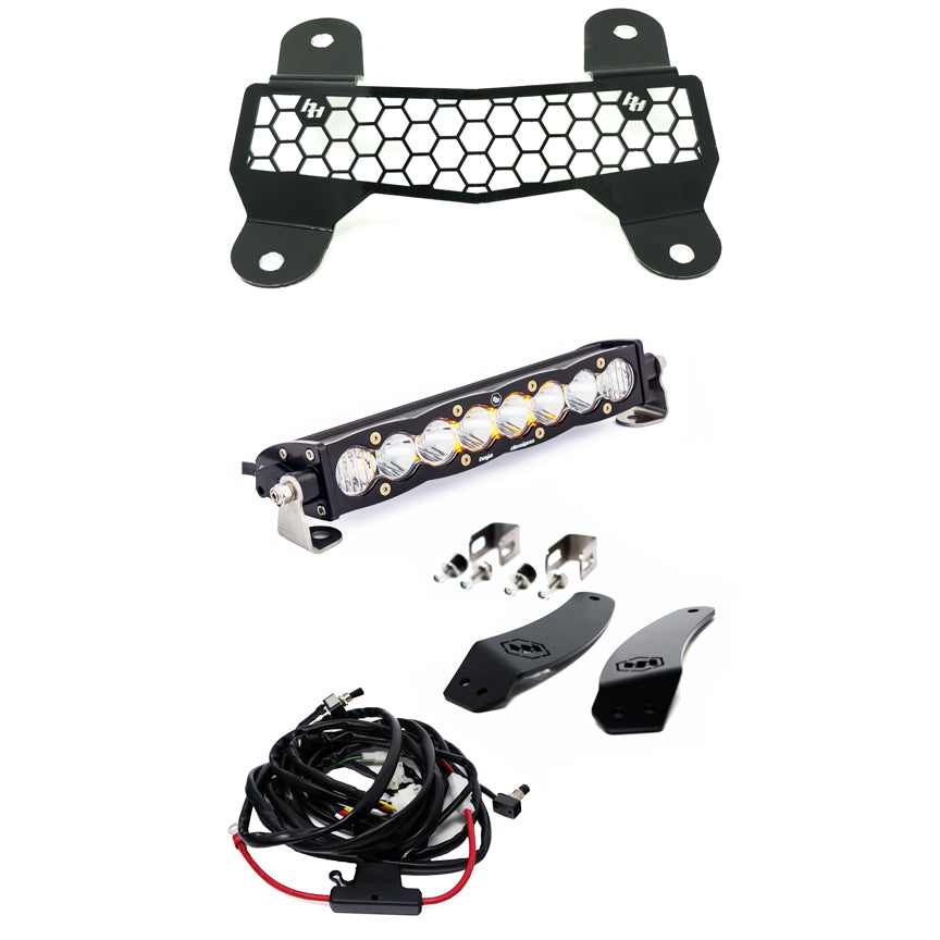 Barra de luz LED Baja Designs Textron/Arctic Cat S8 10 Inch Grille Mount Light Bar Kit w/Facia - Arctic Cat 2020-21 Wildcat XX; Textron 2018-19 Wildcat XX (Light Pattern: Driving/Combo, Color: Clear)