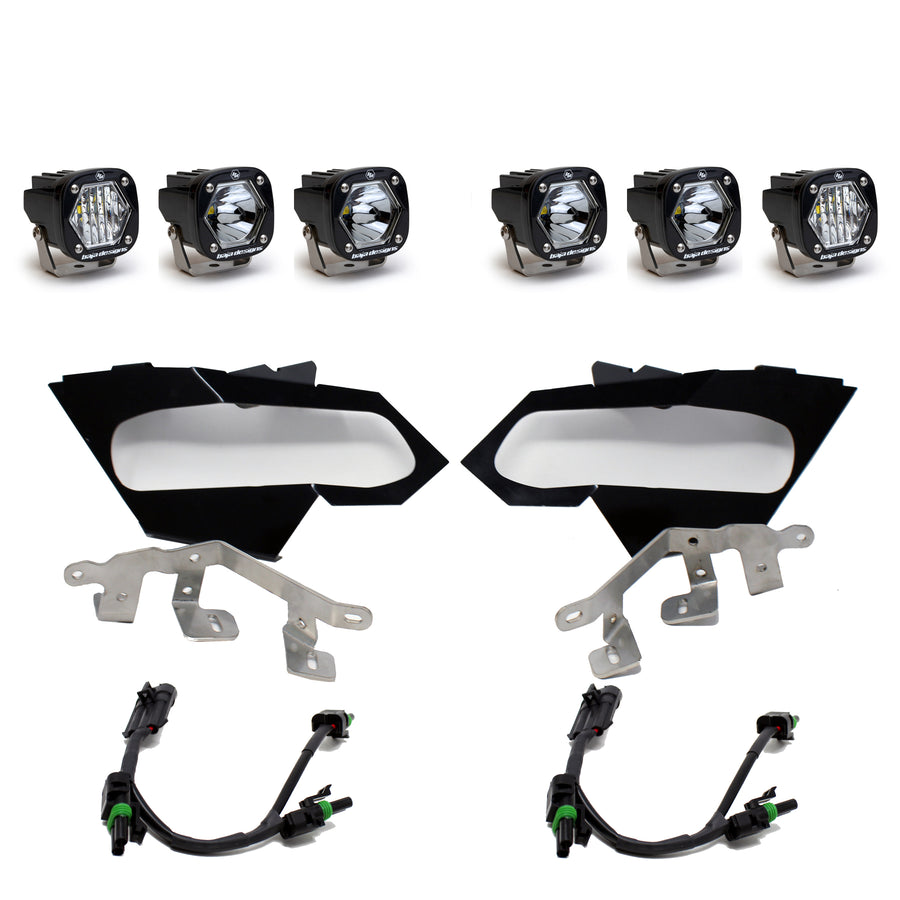 Luz auxiliar LED Baja Designs Can-Am S1 Triple LED Headlight Kit - Can-Am 2017-24 Maverick X3 (Light Pattern: Multi-Pattern, Color: Clear)