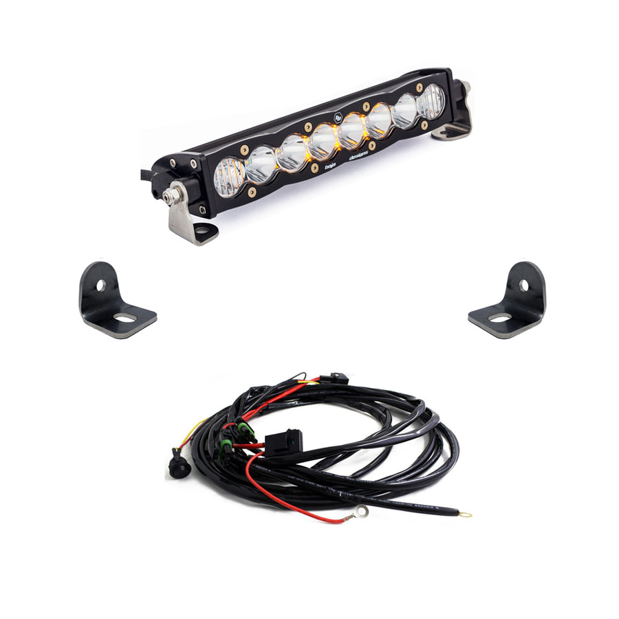 Barra de luz LED Baja Designs Polaris S8 10 Inch Hood Mount Light Bar Kit - Polaris 2019-21 RZR XP Turbo; 2018-21 RZR Turbo S (Light Pattern: Driving/Combo, Color: Clear)