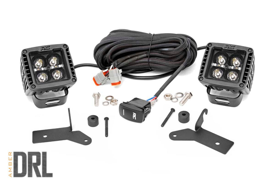 Kit de Luces LED | Montaje en Bisagra | 2" Negro Pair | Ámbar DRL | Jeep Gladiator JT/Wrangler JL (18-26)