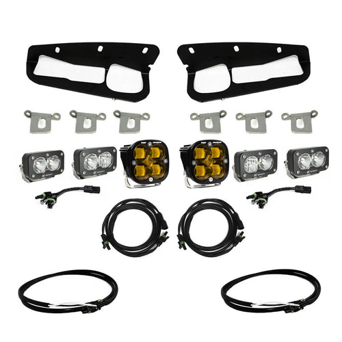 Kit de Faros de Niebla Baja Designs 21-C BRONCO(SAE FOG AMBER TOGGLE WIRING)SQUADRON SAE/DUAL S2 SPORT STEEL BUMPER FOG POCKET KIT