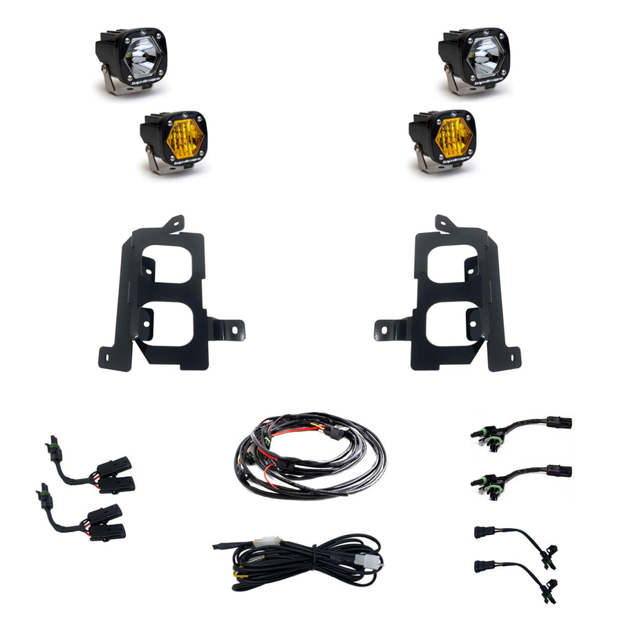 Kit de luces/faros de niebla Baja Designs GMC S1 Dual Fog Pocket Light Kit - GMC 2020-23 Sierra 2500HD/3500HD (Light Pattern: Wide Cornering/Spot, Color: Baja Amber/Clear)