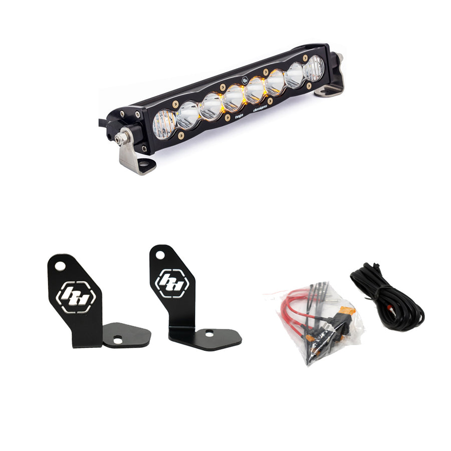 Barra de luz LED Baja Designs Polaris RZR Pro R S8 10" Hood Mount Kit - Polaris RZR Pro R 2022-2024 (Size: 10 Inch, Light Pattern: Driving/Combo, Color: Baja Amber)