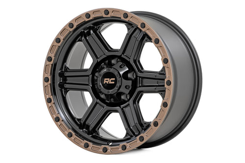 Rough Country 79 Serie Rin | Una Pieza | Negro Semi Brillante con Anillo Bronce | 15x8 | 5x4.5 | -19mm