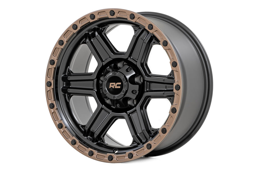 Rough Country 79 Serie Rin | Una Pieza | Negro Semi Brillante con Anillo Bronce | 17x8.5 | 6x5.5 | 0mm