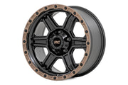 Rough Country 79 Serie Rin | Una Pieza | Negro Semi Brillante con Anillo Bronce | 17x8.5 | 5x5 | 0mm