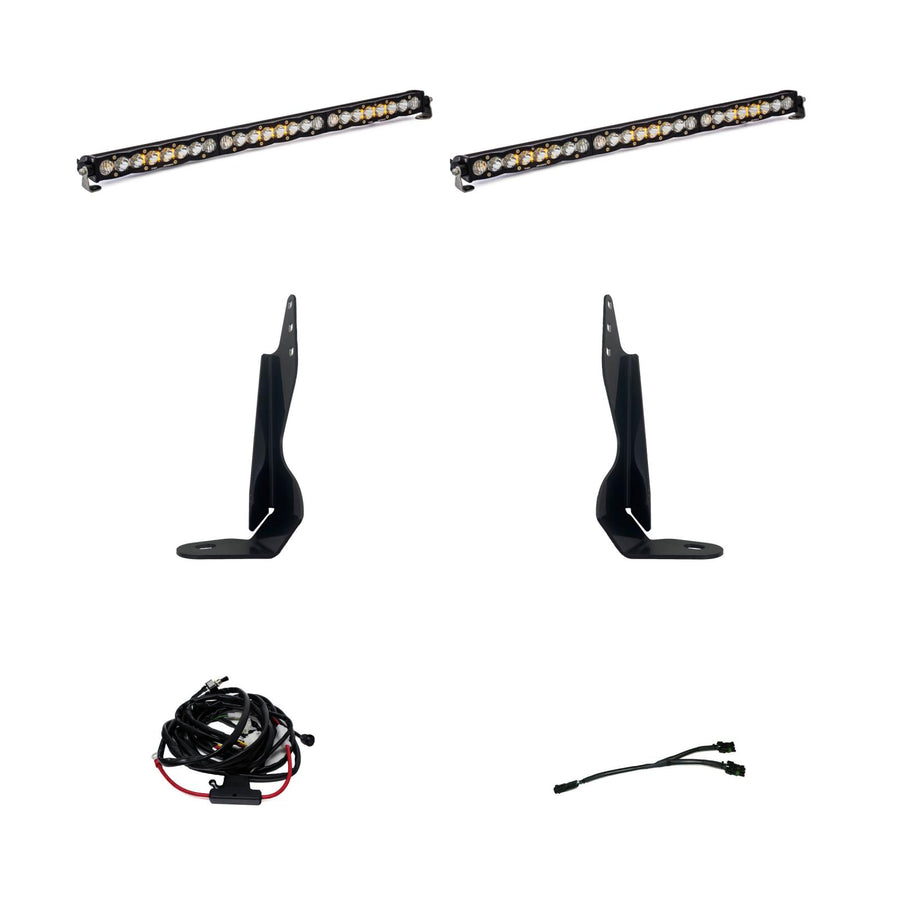 Barra de luz LED Baja Designs GMC S8 Dual 30 Inch Grille Light Bar Kit - GMC 2020-23 Sierra 2500HD/3500HD; NOTE: Exc. AT4 (Light Pattern: Driving/Combo, Color: Clear)