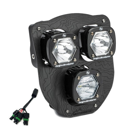Luz auxiliar LED Baja Designs HusqvarnaTriple S1 "Hydra" (D/C) LED Headlight Kit con Hi-Low Harnéss - 2024-2026 Husqvarna FE-S (Light Pattern: Multi Pattern, Color: Clear)