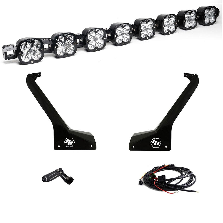 Luz auxiliar LED Baja Designs Jeep JL/JT 8XL Linkable Roof Mount Light Kit - Jeep 2020-2026 Gladiator; 2018-2026 Wrangler JL; Exc. Rubicon 392, Mojave, 4xE (Model: XL Pro Linkable, Light Pattern: Multi Pattern, Color: Clear, Wiring Type: Toggle)