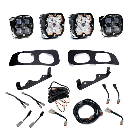 Kit de luces/faros de niebla Baja Designs Squadron 2.0 Sport/Squadron SAE Dual Fog Pocket Light Kit - Ford 2023-26 F-250/350 Super Duty (Lens Pattern: Multi Pattern, Lens Color: Clear, Wiring Type: Toggle)