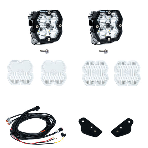 Kit de luces para pilar A Baja Designs Squadron 2.0 Pro A-Pillar Light Kit - Ford 2021-26 Bronco; 2022-24 Bronco Raptor (Lens Pattern: Spot, Color: Clear, Wiring Type: Toggle)