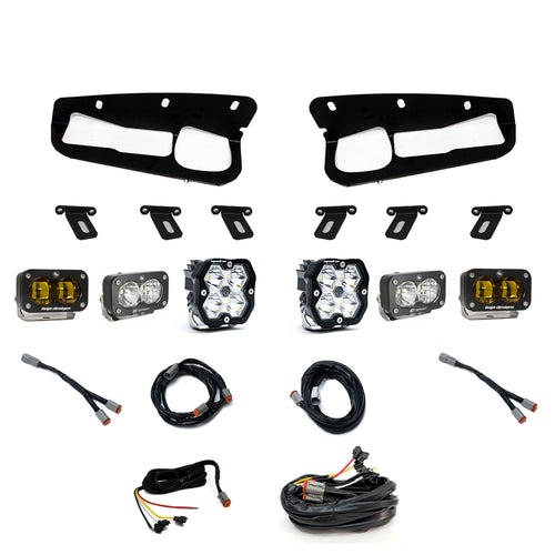 Kit de Faros de Niebla Baja Designs Squadron 2.0 Sport/S2 Sport/S2 SAE "Sportman" Fog Pocket kit de luces | Ford 2021-26 Bronco; 2022-24 Bronco Raptor; Note: con Steel Bumper (Lens Pattern: Multi Pattern/SAE Fog, Color: Baja Amber, Wiring Type: