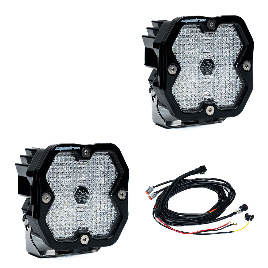 Luz auxiliar LED Baja Designs Squadron 2.0 Sport Black LED Auxiliary Light Pod Pair - Universal (Light Pattern: Work/Scene, Color: Clear, Harness?: Yes)