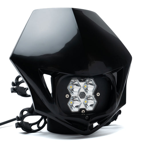 Luz auxiliar LED Baja Designs Squadron 2.0 Sport Motorcycle (D/C) LED Headlight Kit w/Shell - Universal (Shell Color: Black, Lens Pattern: Spot, Color: Clear)