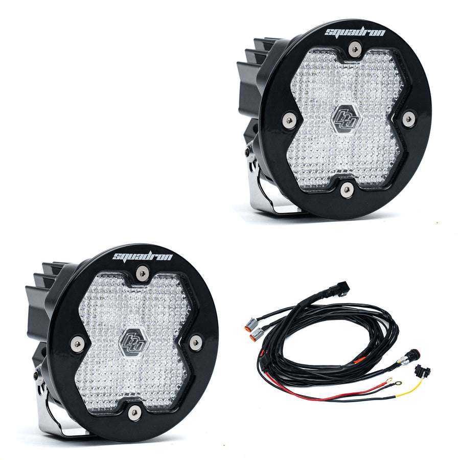 Luz auxiliar LED Baja Designs Squadron-R 2.0 Sport Black LED Auxiliary Light Pod Pair - Universal (Light Pattern: Work/Scene, Color: Clear, Harness?: Yes)