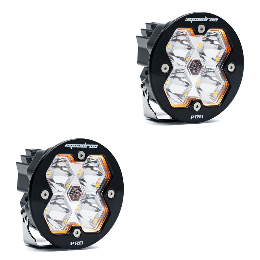 Luz auxiliar LED Baja Designs Squadron-R 2.0 Pro Black LED Auxiliary Light Pod Pair - Universal (Light Pattern: Spot, Color: Clear, Harness?: No)