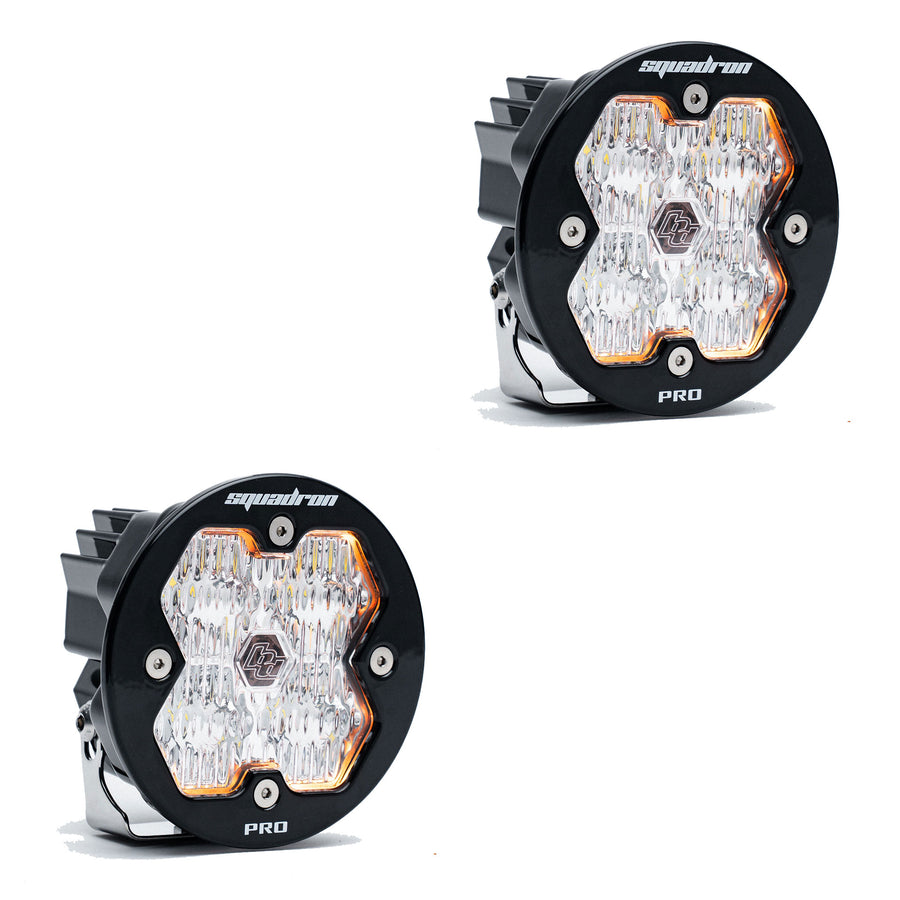 Luz auxiliar LED Baja Designs Squadron-R 2.0 Pro Black LED Auxiliary Light Pod Pair - Universal (Light Pattern: Wide Cornering, Color: Clear, Harness?: No)