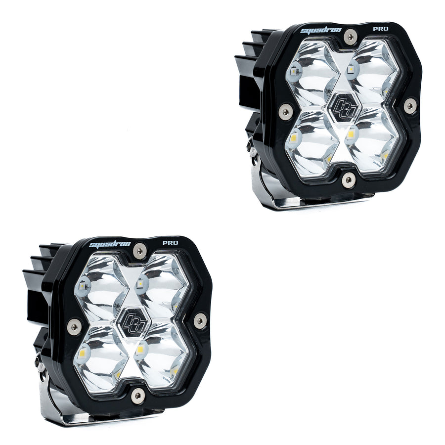 Luz auxiliar LED Baja Designs Squadron 2.0 Pro Black LED Auxiliary Light Pod Pair - Universal (Light Pattern: Spot, Color: Clear, Harness?: No)
