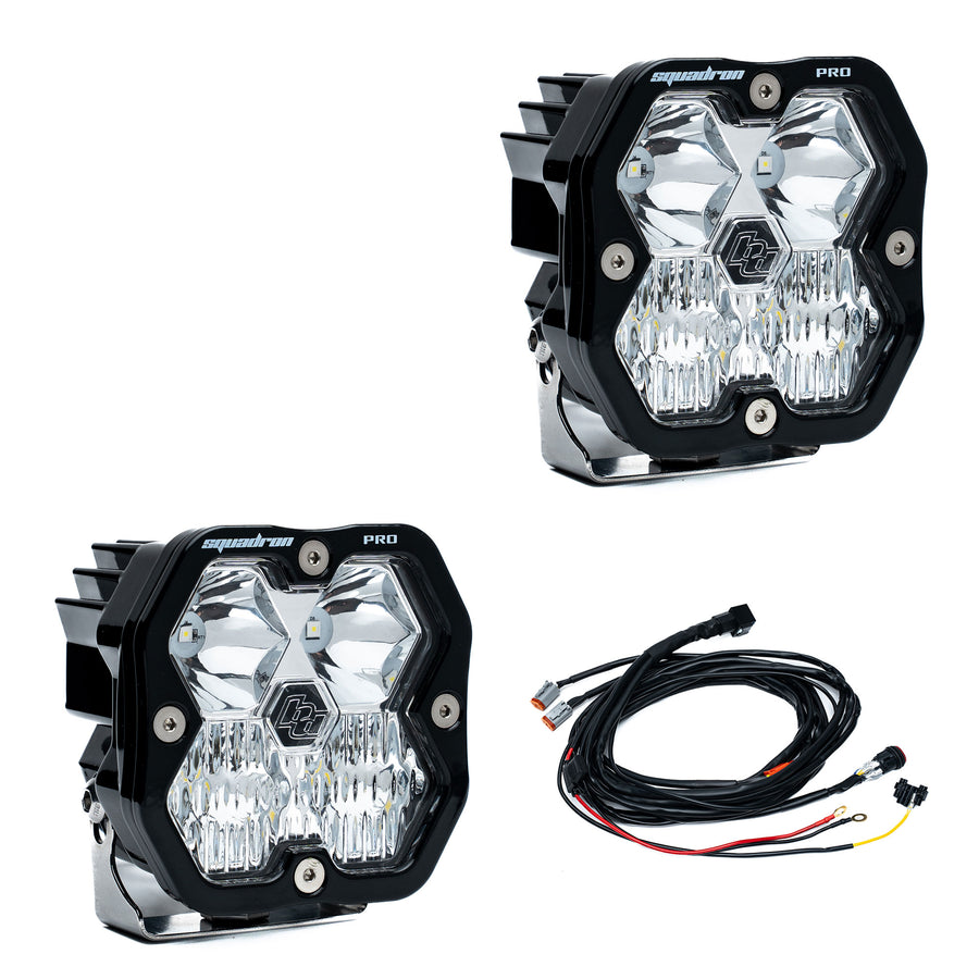 Luz auxiliar LED Baja Designs Squadron 2.0 Pro Black LED Auxiliary Light Pod Pair - Universal (Light Pattern: Driving/Combo, Color: Clear, Harness?: Yes Toggle On/Off)