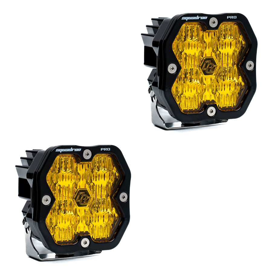 Luz auxiliar LED Baja Designs Squadron 2.0 Pro Black LED Auxiliary Light Pod Pair - Universal (Light Pattern: Wide Cornering, Color: Baja Amber, Harness?: No)