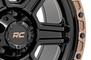 Rough Country 79 Serie Rin | Una Pieza | Negro Semi Brillante con Anillo Bronce | 17x8.5 | 6x5.5 | 0mm