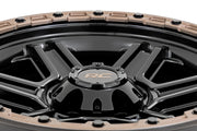 Rough Country 79 Serie Rin | Una Pieza | Negro Semi Brillante con Anillo Bronce | 17x8.5 | 6x5.5 | 0mm
