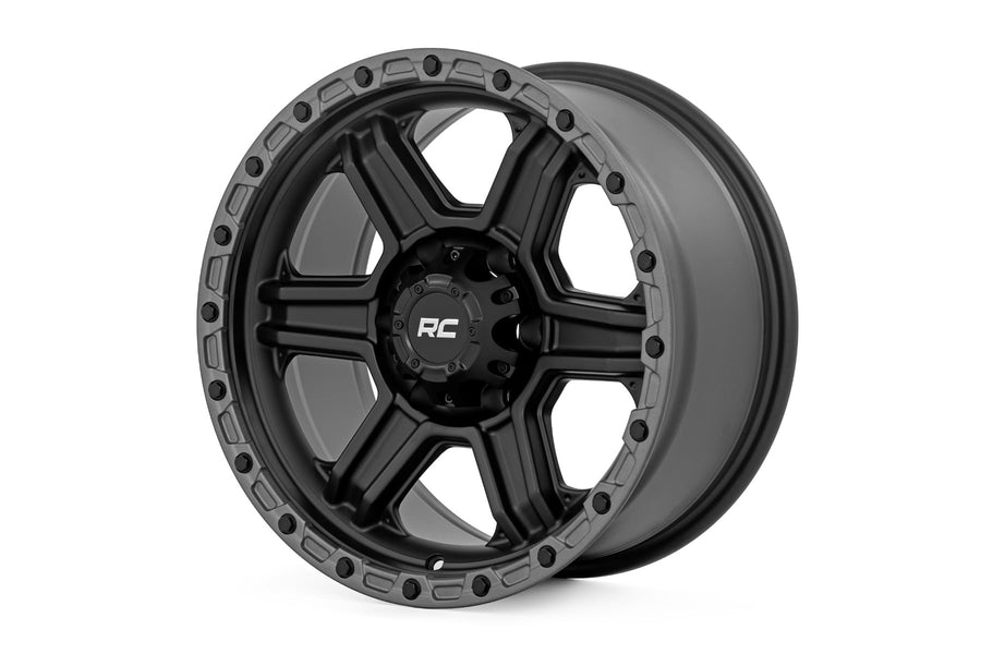 Rough Country 79 Serie Rin | Una Pieza | Negro Semi Brillante w/Gunmetal Ring | 17x8.5 | 6x5.5 | 0mm