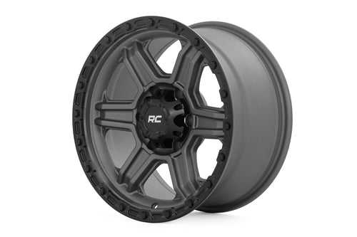 Rough Country 79 Serie Rin | Una Pieza | Gris Gunmetal w/Negro Ring | 17x8.5 | 6x5.5 | 0mm