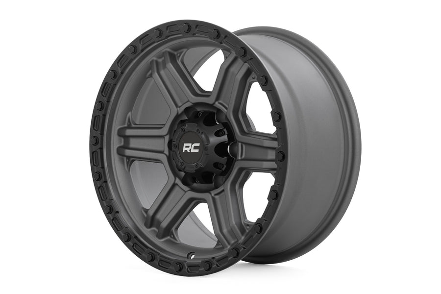 Rough Country 79 Serie Rin | Una Pieza | Gris Gunmetal w/Negro Ring | 17x8.5 | 6x5.5 | 0mm