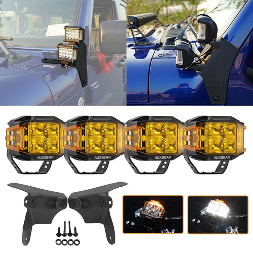 4 Faros Auxiliares AUXBEAM con bases para Jeep JL y Gladiador