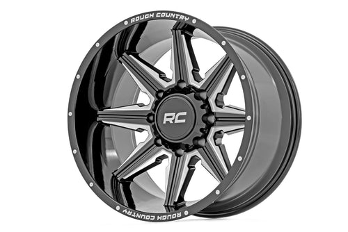 Rough Country 91M Serie Rin | Una Pieza | Negro Brillante | 20x12 | 8x170 | -44mm