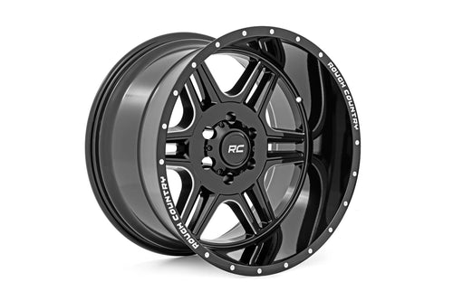 Rough Country 92 Serie Rin | Una Pieza Maquinada | Negro Brillante | 20x12 | 8x6.5 | -44mm