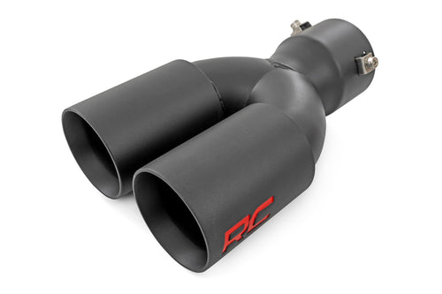 Puntera de Escape | Negro | Rojo Logo RC | 2.5-3 Inch Pipe Single Inlet | Dual Outlet